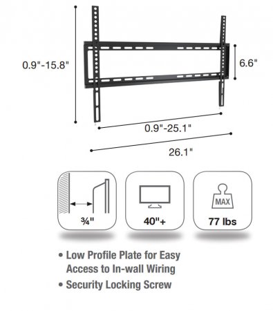 Description image for Sonora SP64 Low Profile Universal Open Back Fixed Wall TV Bracket