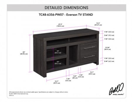 Description image for Bell'O EVERSON 48-Inch Media Console with Center Gaming Nook (No Tools) BLACK WALNUT