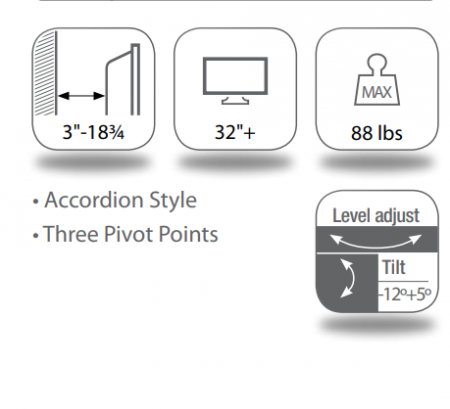 Description image for Sonora SMB64 Articulating Wall Tilting TV Bracket BLACK