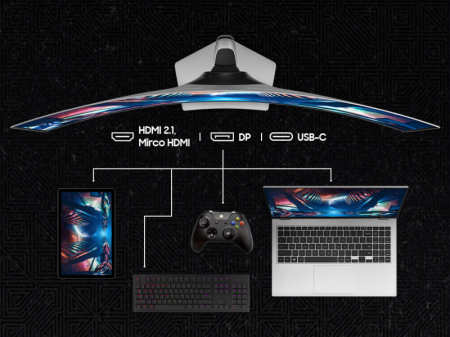 Description image for Samsung LS49DG912SNXZA — 49" Odyssey G9 DQHD Curved Gaming Monitor, 240Hz, 1ms, HDR10