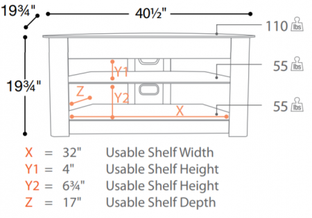 Description image for Sonora 173PL65-D-N 40½ Inch Wide Glass and Wood 2-Shelf TV Stand BLACK
