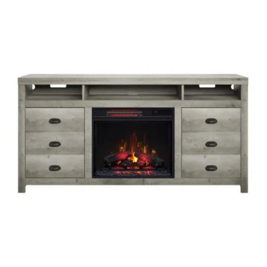 Bell\'O WILDERG TV Stand With Classic Flame Electric Fireplace GREY