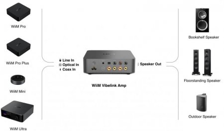 Description image for WiiM Vibelink Amp 100W Power Amplifier with Premium ESS 9039Q2M DAC and TI TPA3255