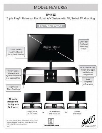 Description image for Bell'O TP4463 Triple Play 63-Inch TV Stand for TVs up to 70-Inch BLACK
